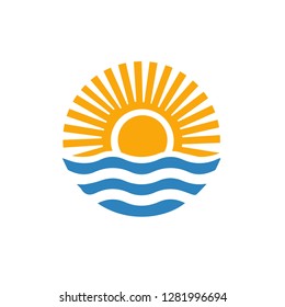 Sun and sea circle silhouette