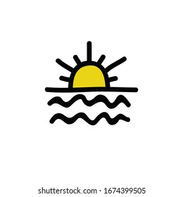 sun and sea doodle icon, vector illustration