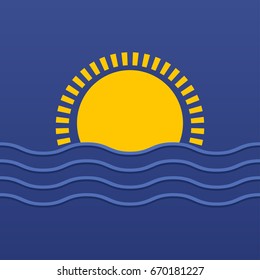 Sun and sea. Flat icon, logo.