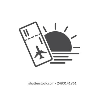 sun, sea and flight ticket icon. summer vacation and travel symbol. isolated vector image for tourism design