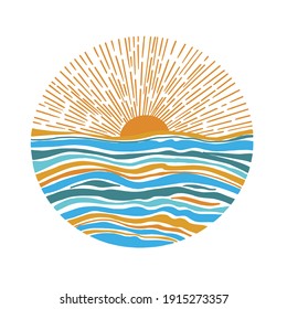 gráfico de sol y mar en círculo 