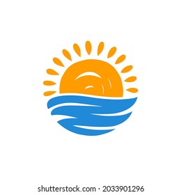 Sun and sea icon. Beach vacation, travel symbol vector illustration
