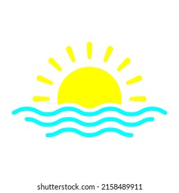 Sun and sea icon. Color silhouette. Horizontal front view. Vector simple flat graphic illustration. Isolated object on a white background. Isolate.