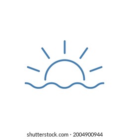 Sun and sea icon, Hand drawn outline icon on white background