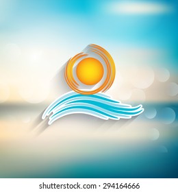 Sun and sea icon on a summer themed background