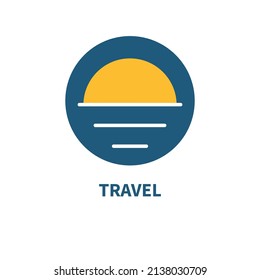 Sun and sea icon, summer logo. Sea landscape, abstract nature symbol. Modern minimal travel concept