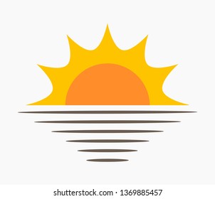 Sun and sea icon. Sunset vector illustration.