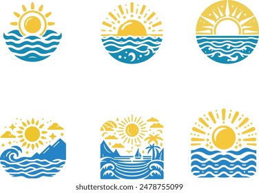 Sun and sea icon vector