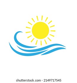 Sun and sea icon vector. sunrise and sunset illustration sign. seaside vacation symbol. waves logo.