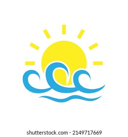 Sun and sea icon vector. sunrise and sunset illustration sign. seaside vacation symbol. waves logo.