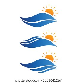 Sun And Sea Landscape Set Vector Design.