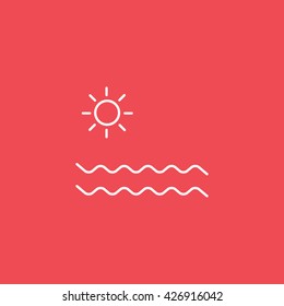Sun and Sea Line Icon On Red Background
