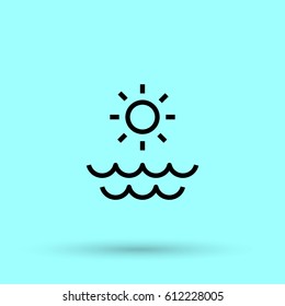Sun sea line vector icon