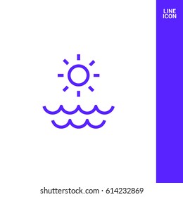 Sun sea line vector icon