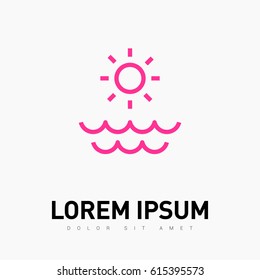 Sun sea line vector icon