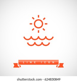 Sun sea line vector icon