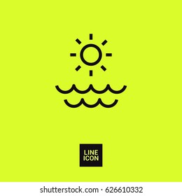 Sun sea line vector icon