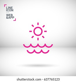 Sun sea line vector icon