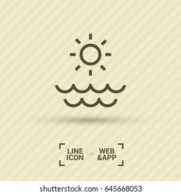 Sun sea line vector icon