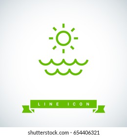 Sun sea line vector icon