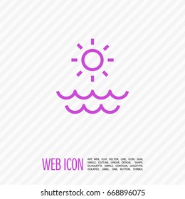 Sun sea line vector icon