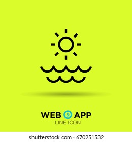 Sun sea line vector icon