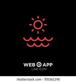 Sun sea line vector icon