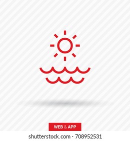 Sun sea line vector icon