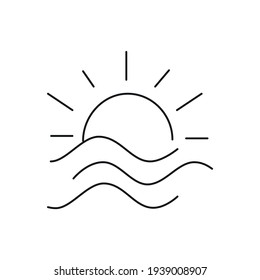 Sun at the sea linear icon. Summer concept. Thin line customizable illustration. Contour symbol. Vector isolated outline drawing. Editable stroke