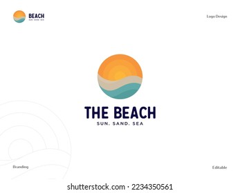 Sun and Sea Logo. Beach Sunset Logo.