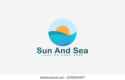 Elemento de promoción de marca gráfica de vectores de plantilla de diseño de logotipos Sun y Sea.