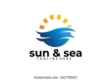 sun and sea logo icon vector isolated