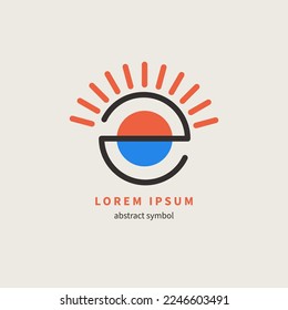Sun and sea logo in shape of letter e. Tourism, summer icon. Sun and ocean concept