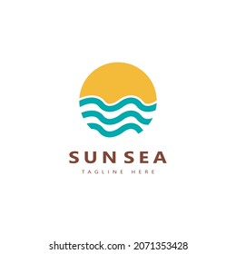 Logo de Sun and Sea. Isla de la Costa de Verano, Mar Océano y Verano Diseño del Logotipo Vector