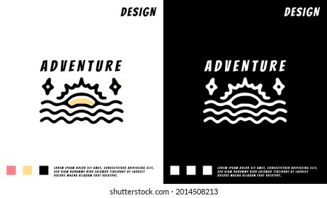 sun and sea mono line design in hipster style. illustration for t shirt, poster, logo, sticker, or apparel merchandise.