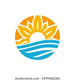 sun and sea nature logo vector illustration template design