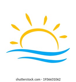 Sun   sea  ocean icon illustration  Drawn by hand  Simple flat design for logos  apps   websites 