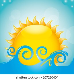 sun with sea over sky background. vector illustration