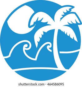 Sun sea and palm icon