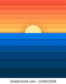 Sun and Sea from Paper, Modern Banner For Design, vector