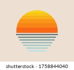 Sun and sea retro symbol. Sunset icon vector illustration.