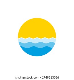 Sun and sea round logo design. summer vocation, sunrise or sunset Stock vector illustration isolated on white background.