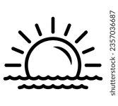 Sun and sea, seaside, sunset line icon, weather and climate concept, sunrise vector sign on white background, outline style icon for mobile concept and web design. Vector graphics
