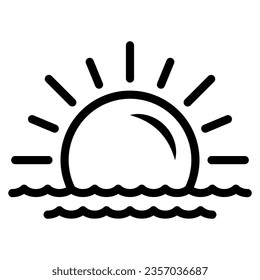 Sun and sea, seaside, sunset line icon, weather and climate concept, sunrise vector sign on white background, outline style icon for mobile concept and web design. Vector graphics