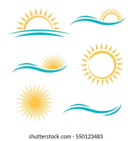 Sun and Sea Simple Logo Set Over White