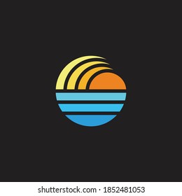 sun sea stripes gradient geometric logo vector