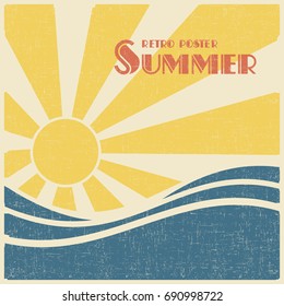 Sun And Sea, Summer Retro Poster. Vector Illustration Vintage Style.