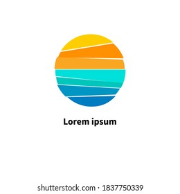 Sun And Sea. Symbol Of  Journey. Round Logo For Travel Agency, Resort. Vector Abstract Illustration Of Blue And Yellow Circle