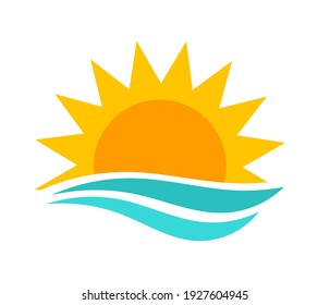 Sun and sea symbol. Summer sunset sun icon. Vector illustration.