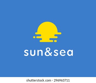 Sun, sea, travel vector logo design. Universal modern tourist symbol. Vocation, beach, sunrise, sunset, freedom, relax concept for print or t-shirt design.